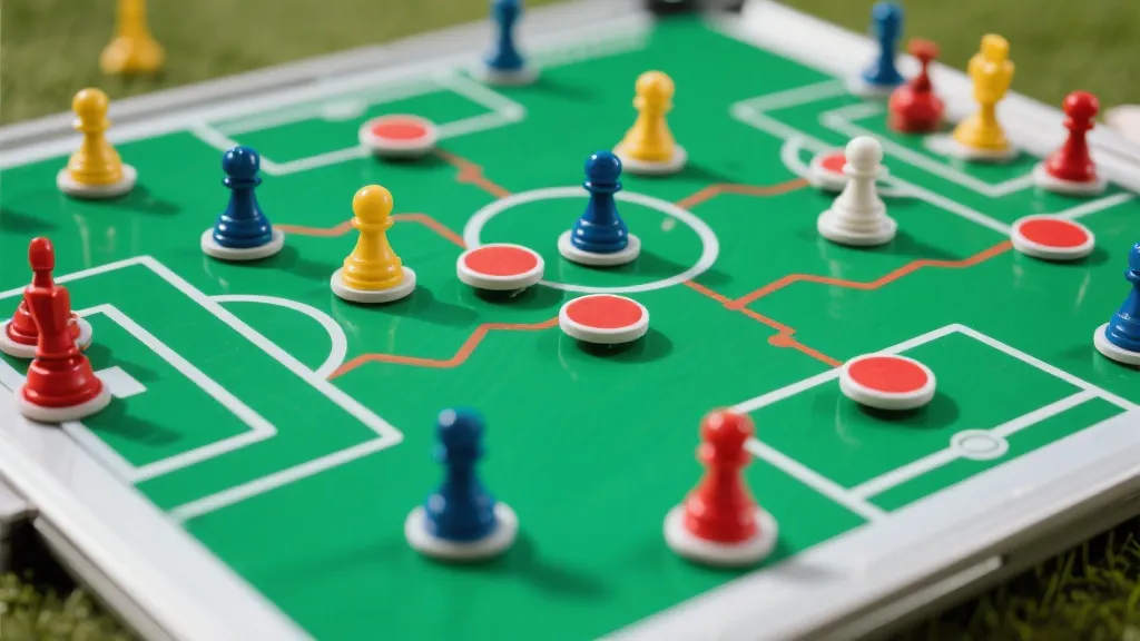 足球战术板上复杂的战术演练，磁力棋子与战术路线图